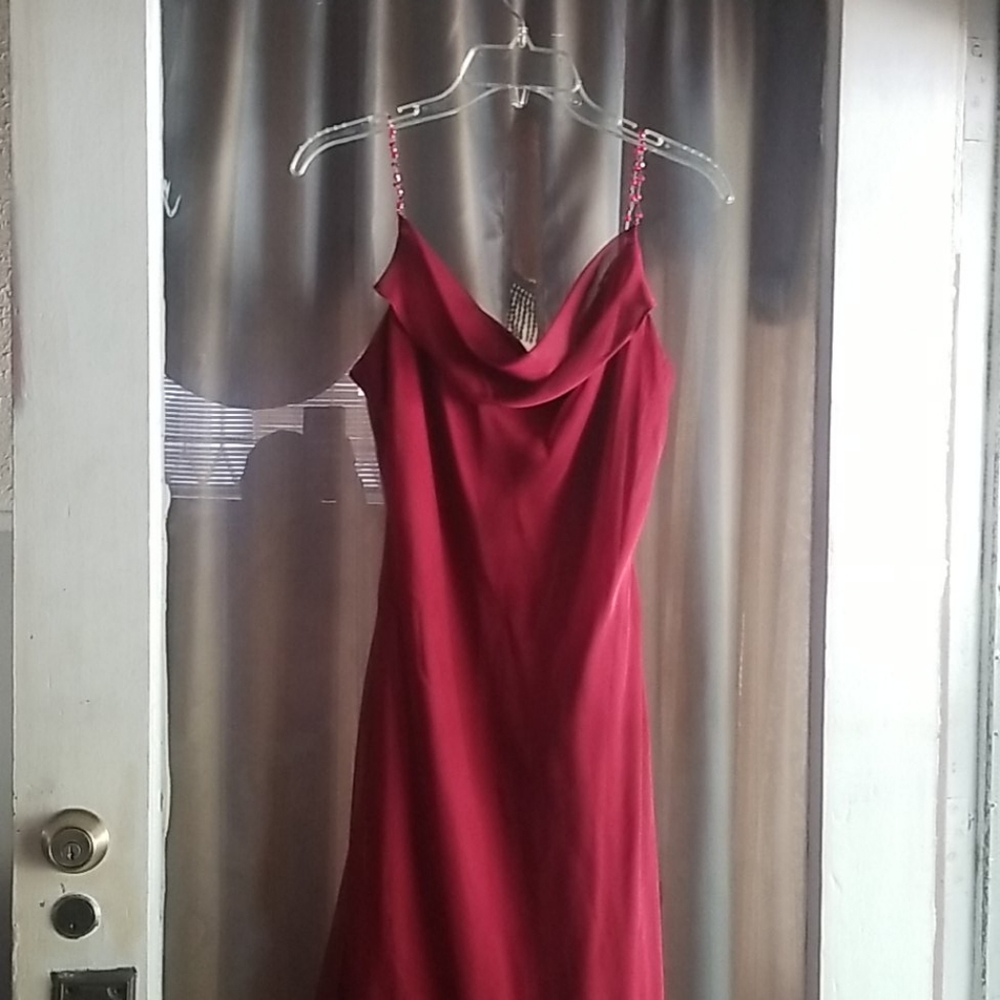 maroon beaded strap chiffon/sheer dress
